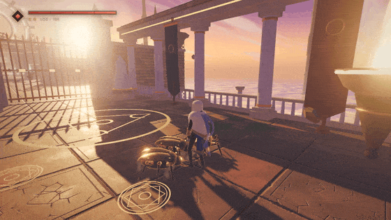 主角对着三只机械虫打出四连斩，刀光划出白金色的弧线，虫子被打得闪白，右侧连击数从 2 跳到 8